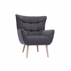 Fauteuil scandinave en tissu effet velours texturé gris foncé et bois clair AVERY