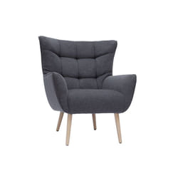 Fauteuil scandinave en tissu effet velours texturé gris foncé et bois clair AVERY