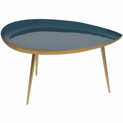 Table basse design en acier laqué bleu canard et doré L80 cm DROP