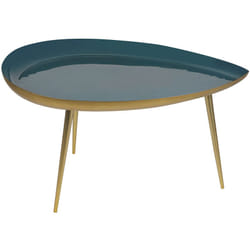 Table basse design en acier laqué bleu canard et doré L80 cm DROP