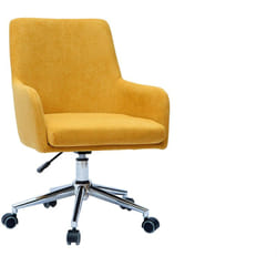 Chaise de bureau à roulettes en tissu effet velours jaune moutarde et acier chromé SHANA
