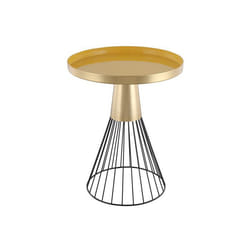 Table d'appoint ronde en acier laqué moutarde et doré D41 cm SPLEEN