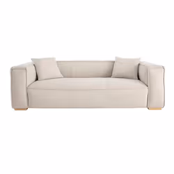 Canapé design 3 places en tissu effet velours naturel et bois clair COBAIN