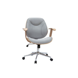 Chaise de bureau à roulettes design en tissu gris clair, bois clair et acier chromé YORKE