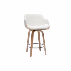 Tabouret de bar design pivotant 360° blanc et bois clair H65 cm LUCIEN