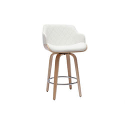 Tabouret de bar design pivotant 360° blanc et bois clair H65 cm LUCIEN