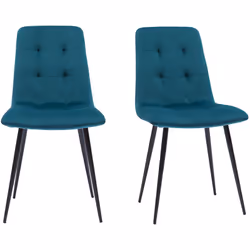 Chaises en tissu velours gaufré bleu canard et métal noir (lot de 2) ESCAPE