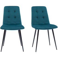 Chaises en tissu velours gaufré bleu canard et métal noir (lot de 2) ESCAPE