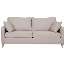 Canapé convertible scandinave 3 places en tissu beige et bois clair avec matelas 10 cm PAPEL