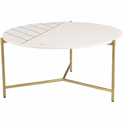 Table basse ronde design en marbre blanc et laiton D90 cm SILLON