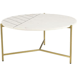 Table basse ronde design en marbre blanc et laiton D90 cm SILLON