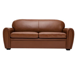 Canapé convertible vintage 3 places cuir marron et bois noir avec matelas 9 cm CLUB