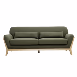Canapé scandinave 3 places en tissu vert kaki et bois clair YOKO
