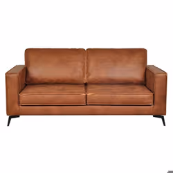 Canapé vintage 3 places cuir marron cognac aspect vieilli et métal noir SONNY