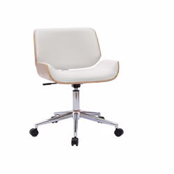 Chaise de bureau à roulettes design blanc, bois clair et acier chromé RUBBENS