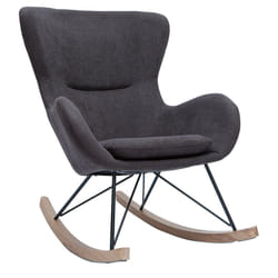 Rocking chair design en tissu effet velours gris foncé, métal noir et bois clair ESKUA