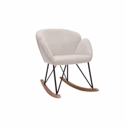 Rocking chair en tissu effet velours texturé beige, métal noir et bois clair RHAPSODY