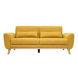 Canapé scandinave 3 places en tissu effet velours jaune moutarde et bois clair EKTOR