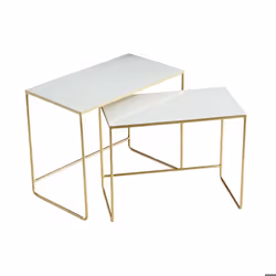 Tables basses gigognes rectangulaires design blanc et métal doré (lot de 2) WESS