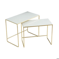 Tables basses gigognes rectangulaires design blanc et métal doré (lot de 2) WESS