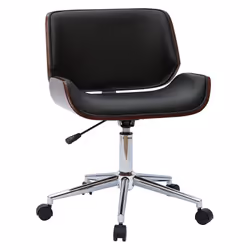 Chaise de bureau à roulettes design noir, bois foncé noyer et acier chromé RUBBENS