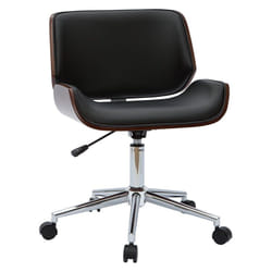 Chaise de bureau à roulettes design noir, bois foncé noyer et acier chromé RUBBENS