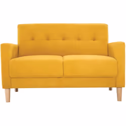 Canapé scandinave 2 places en tissu effet velours jaune moutarde et bois clair MOON