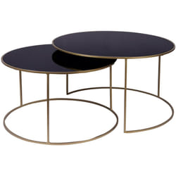 Tables basses gigognes rondes design métal doré et verre teinté noir (lot de 2) roxo