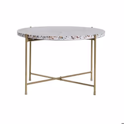 Table basse ronde design en terrazzo et métal doré D55 cm MEZZO