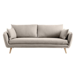 Canapé scandinave 3 places en tissu beige et bois clair CREEP