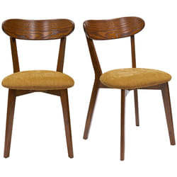 Chaises vintage bois foncé chêne et tissu effet velours jaune moutarde (lot de 2) DOVE