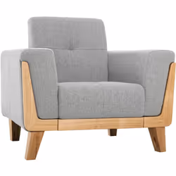 Fauteuil scandinave en tissu gris et bois clair FJORD