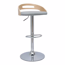 Tabouret de bar réglable design bois clair et tissu gris clair MANO
