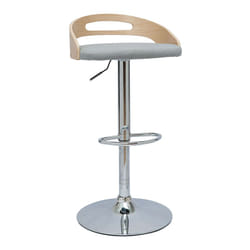 Tabouret de bar réglable design bois clair et tissu gris clair MANO