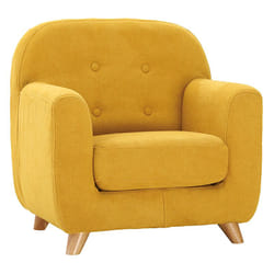 Fauteuil enfant scandinave en tissu effet velours jaune moutarde et bois clair NORKID