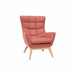 Fauteuil scandinave en tissu effet velours texturé terracotta et bois clair BRODY