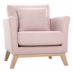Fauteuil scandinave déhoussable en tissu rose et bois clair OSLO