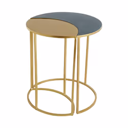 Table d'appoint en métal laqué bleu pétrole et doré TOSCANE