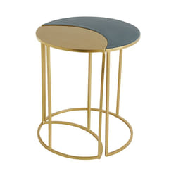 Table d'appoint en métal laqué bleu pétrole et doré TOSCANE