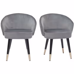 Chaises design en tissu velours gris, bois noir et métal doré (lot de 2) BRIZO