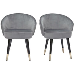 Chaises design en tissu velours gris, bois noir et métal doré (lot de 2) BRIZO