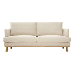 Canapé scandinave 3 places en tissu beige et bois clair HOBART