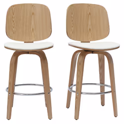 Tabourets de bar design pivotants blancs et bois clair H66 cm (lot de 2) BECK
