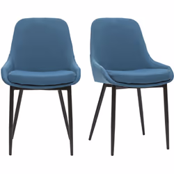Chaises design en tissu bleu canard et métal noir (lot de 2) HOLO
