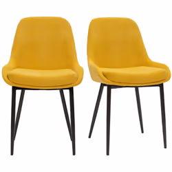 Chaises design en tissu effet velours jaune moutarde et métal noir (lot de 2) HOLO