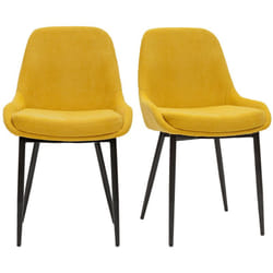 Chaises design en tissu effet velours jaune moutarde et métal noir (lot de 2) HOLO