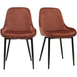 Chaises design en tissu velours rouge tomette et métal noir (lot de 2) HOLO