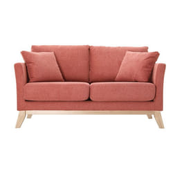 Canapé scandinave déhoussable 2 places en tissu effet velours texturé terracotta et bois clair OSLO