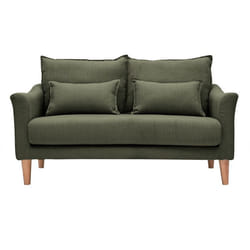 Canapé scandinave 2 places en tissu kaki et bois clair KATE