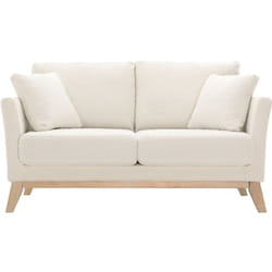 Canapé scandinave déhoussable 2 places en tissu effet laine bouclée blanc cassé et bois clair OSLO